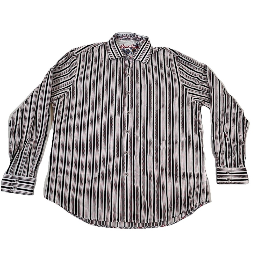 Robert Graham Striped Button Down Dress Shirt Embroidered Size 2XL